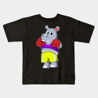 Hippo as Boxer with Boxing gloves Kids T-Shirt